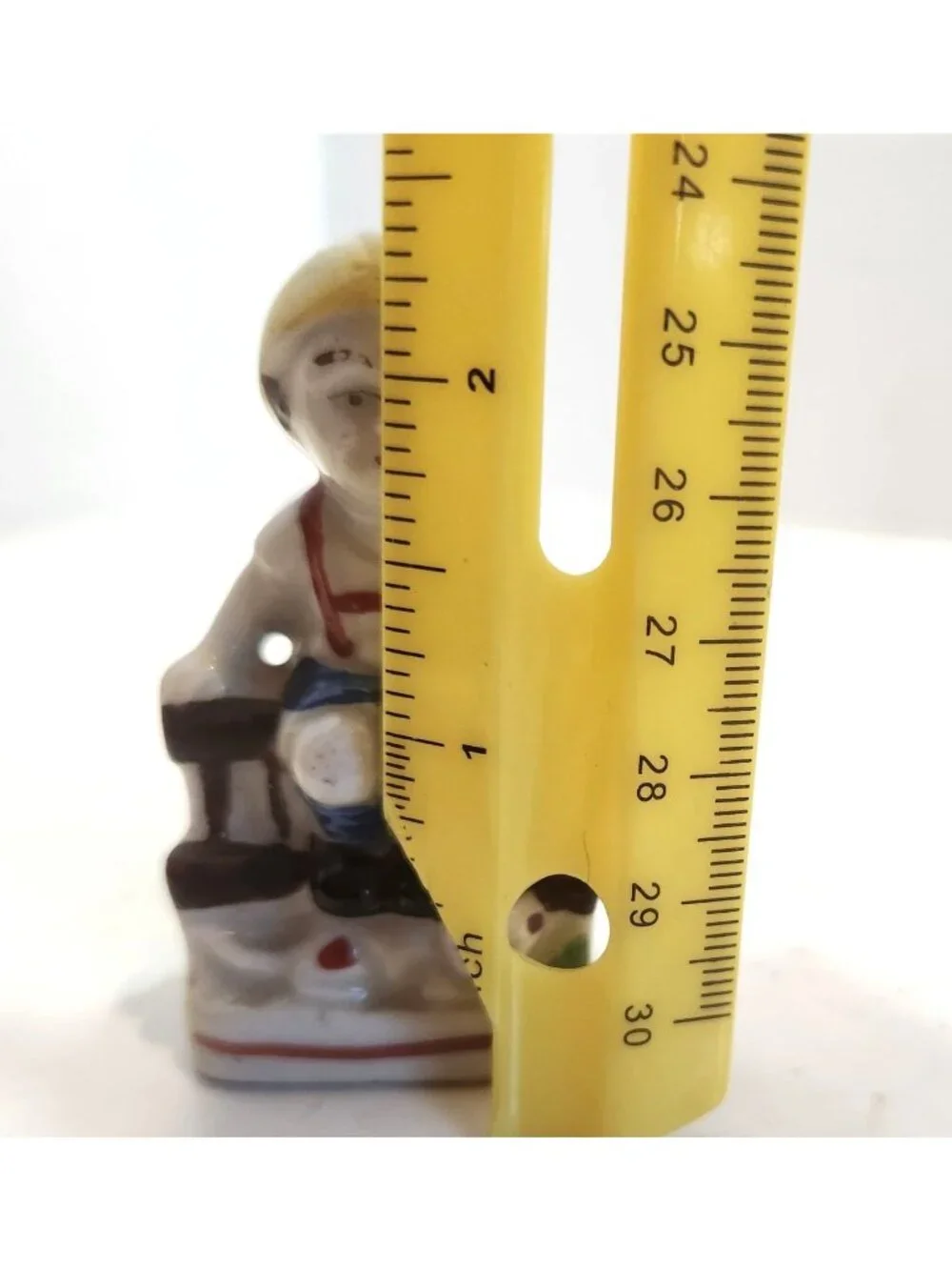 Vintage Mini Hand-Painted Porcelain Figurine Of A Boy Sitting On A Bench READ
